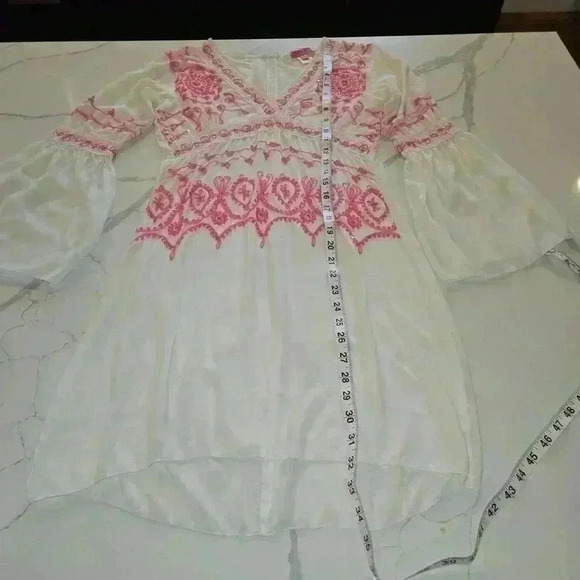 Chach Womens Boho Long Bell Sleeves Embroidered Dress White Size Large - Picture 5 of 11